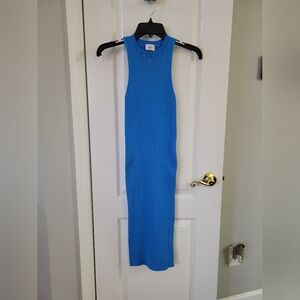 Wilfred Aritzia Moonstruck Dress Ribbed Knit Bodycon Midi Blue Size XS